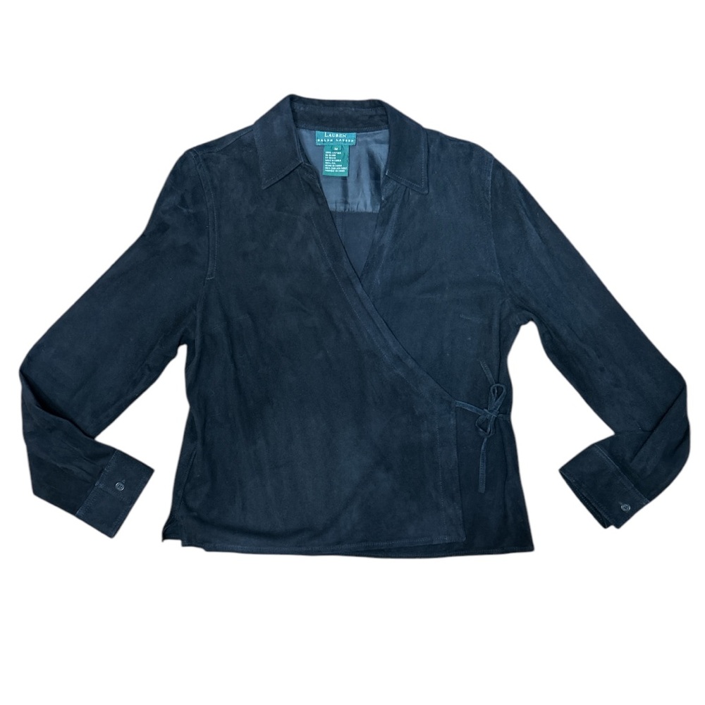 Lauren Ralph Lauren Black Suede Wrap Top Size:M